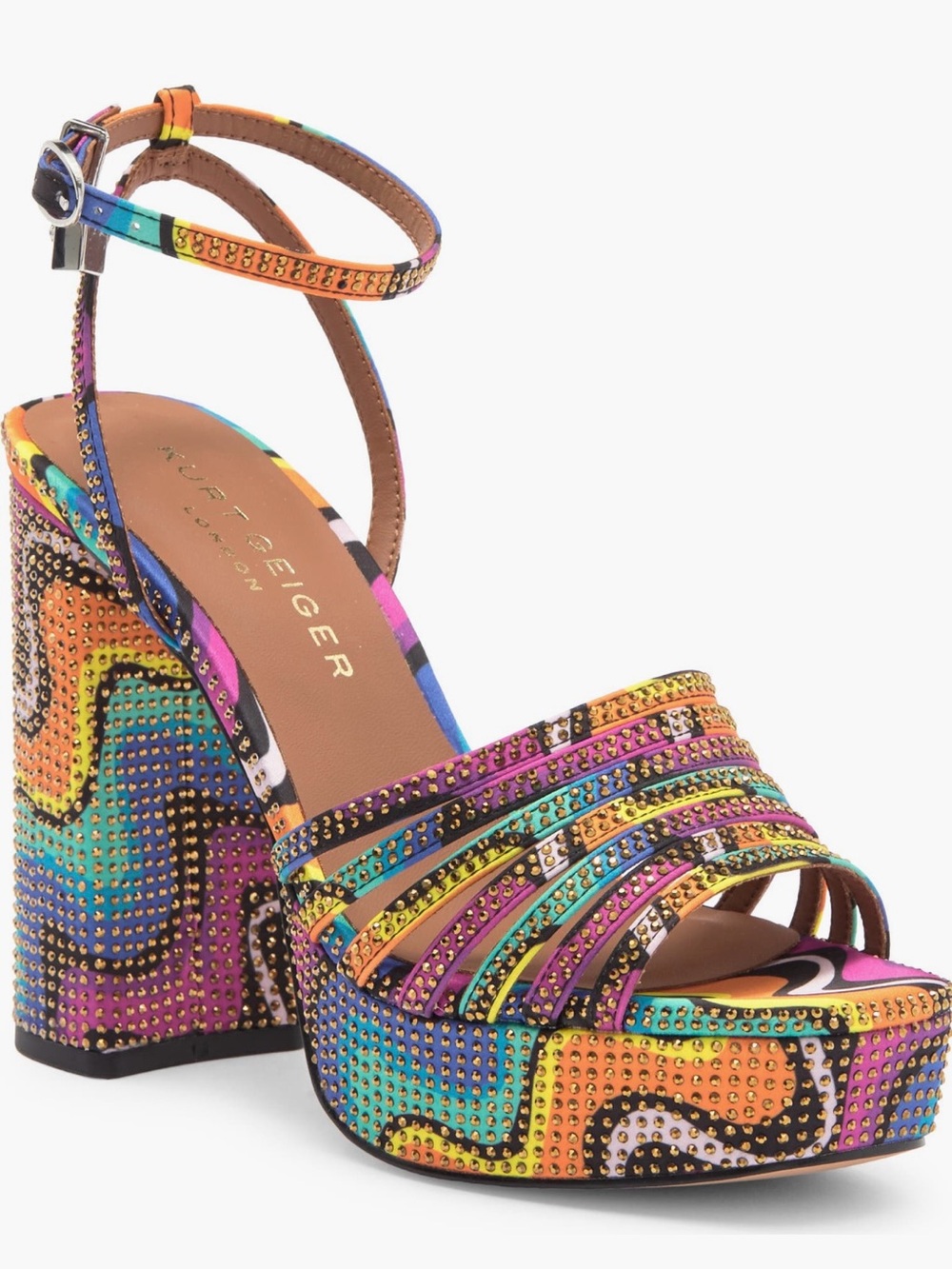 Kurt Geiger Multicolor Studded Platform Ankle-Strap Sandal